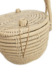 Vintage Coil Woven Basket Sweet Grass Locking Lid Handmade Boho Sewing