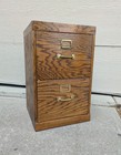 Vintage Industrial Mission Style Oak Wood Filing File Cabinet 2 Drawer Brass K35