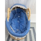 Doll Size Moses Basket Bed 17 Inch Long Blue Polka Dot Cover Set