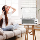 Bluetooth Vintage Vinyl Record Player Belt-driven 3-speed Turntable Aux White