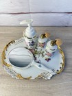Vtg Porcelain Hand Painted Vanity Tray Set 5pc Atomizer Boudoir
