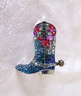 Rhinestone Cowboy Western Boot Patriotic Fashion Jewelry Pin Brooch - Euc