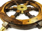 24  Ship Wooden Wheel Steering Wall Hanging Maritime Brass Handle Wall Decor