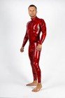 Men Latex Rubber Catsuit Easy-on  chlorinated    Red Black Bicolor Latex
