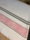 Vntg Linen Bundle White Pink   Green 4 Pieces Tablecloth  Crochet Doilies Towel