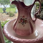 Antique 1890s Ironstone Large Floral Pitcher   Wash Basin Set