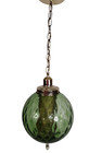 Vtg 1960 Green Art Glass Globe Pendant Light Swag Lamp Optic Mcm Hanging Fixture