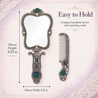 Vintage Hand Mirror Comb Set - Vanity Handheld Makeup Mirror Antique Pewter