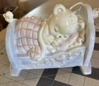 Vintage Nite Light Enesco 5  Ceramic Nursery Lamp Baby Bear Bird Bed Cradle E c 