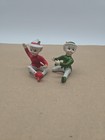 2 Vintage Lefton  Candle Huggers Pixie Elves Elf Christmas Figurines Red   Green