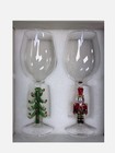 Neiman Marcus Clear Figural Christmas Holiday Wine Glass Set Of 2 