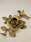Vintage Large Brass Mcm Retro Candle Holder W  Baby Bird  Flower