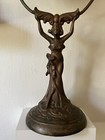 Antique Cast Metal Art Nouveau Woman Figure Tilting Table Vanity Mirror