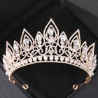 Gold Pearl Bridal Princess Crystal Tiara Wedding Crown Veil Hair Accessory