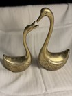 Vintage Solid Brass Swan Figurine Pair 7      9    Mid Century Home Decor