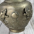 Late Xix Cen Chinese Cast   Engraved Brass Vase Of Dragons Chasing Flaming Pearl