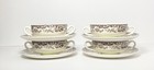 Spode    woodland    Set Of 4 Ceramic Cream Soup Bowls   Saucers W handles 6 3 4   