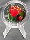 2011 Canada  20 Fine Silver Coin Tulip With Lady Bug Murano Glass  Coin Only 