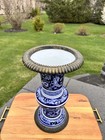 Bombay Co Chinese Blue-white Porcelain Vase W  Cast Iron Base And Rim 14 5    Tall
