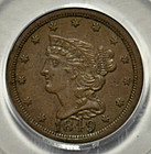1849 Braided Hair Half Cent - Pcgs Au53bn -  key Date  For Half-cent Collectors
