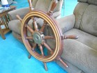 Ships Wood Wheel 37 38  Dia Maritime Salvaged With Inlay Nautical
