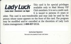 Lady Luck Casino - Las Vegas  Nv -  9th Issue Slot Card  blank 