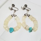 Vtg Sterling Silver Turquoise Heishi Bead Turquoise Dangle Screw Back Earrings