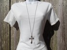 Plain Silver Cross Necklace Long Pendant Fashion Women s Ladies Chain Crucifix