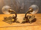 Antique Pair Of 2 Brass glass Electric Light Sconce Made In Spain Vintage Rare