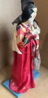 Vintage Korean  Doll Set  1950   s   2 Standing On Wood Base   Mother daughter 