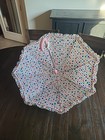 Vintage 1999 Shaw Stick Umbrella With Hook Handle   Ruffle Trim Polka Dot