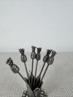 6 Vintage Pewter Pineapple Cocktail Forks With Holder Hollywood Regency Thailand