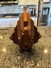Vtg Mcm Geometric Wood Fruit Basket Block Art Planter Modern Architectural - Hn