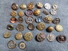 32 Vintage Antique Victorian Metal Picture Buttons Various Flower Designs