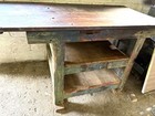 Carpenter  mechanic Work Bench table  Vintage  Solid Wood  63  L