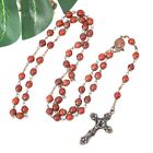 Red Carnelian Stone Beads Rosary Beaded Necklace Holy Soil   Cross Crucifix