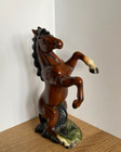 Vintage Rearing Horse Ceramic Porcelain Statue Figurine Brown W  Black Mane 8 5 