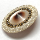 1-3 8  Stunning Lg Antique Conical Carved Pearl Button W Faceted Steels In Brass