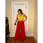 70s Vintage Red Fuzzy Oversized Bellbottoms Sz