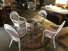 Vtg Bamboo Rattan Dining Table   4 Chairs Glass Top 42    Across X 28 1 4    Tall 