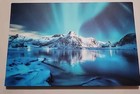 18 x12  Stretched Canvas Print On Wood Frame Northern Lights Over Mountain Blue