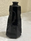 Vintage French Art Deco Black Glass Perfume Bottle Hand Cut With Stopper Antique