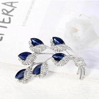 Blue Gem Flower Brooch Pin With Sparkling Rhinestones Luxury Style