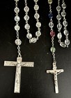 Lot 4 Vintage Silver Tone Glass Bead Catholic Rosaries Clear Multi White Purple