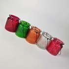 Tea Light Candle Holder Orange Lantern Style Ribbed Glass Jar 3 5    Tall Handle