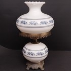 White Blue Floral Milk Glass Hurricane Lamp 22 5  3-way Light   Night Light Vtg