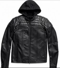 Harley Davidson Leather Jacket Men   s Black Hooded Willie G Skull Moto Riding