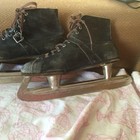 Vintage Black Leather Lace-up Ice Skates   Strap Broke