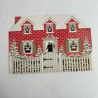 Vintage Mid Century Christmas Greeting Card Victorian Couple Brick House Fence