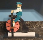 Vintage Early 1900s American Folk Art  Man On Penny Bicycle Whirligig Wood Rare